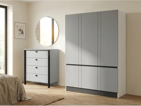 Шкаф Basic 1400, 16 мм, Корпус Белый Ясень / Фасад Серый