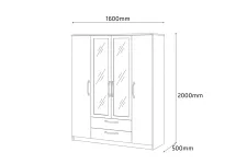 Шкаф Linia 1600 с зеркалами, Белый Ясень