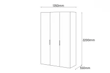 Шкаф HARDY 1350, 3 Двери, Корпус Белый / Фасад Белый Матовый