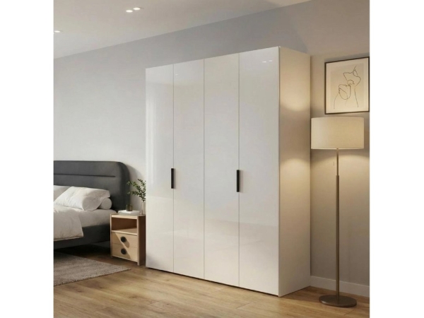 Dulap HARDY 1800, 4 Uși, Corp Alb / Fațadă Alb Lucios