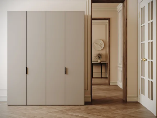 Dulap HARDY 1800, 4 Uși, Corp Alb / Fațadă Gri Deschis Mat