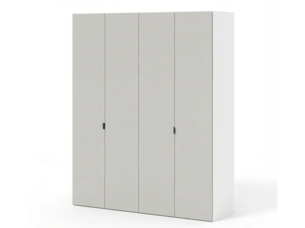 Dulap HARDY 1800, 4 Uși, Corp Alb / Fațadă Gri Deschis Mat