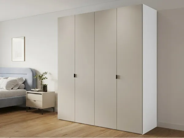 Dulap HARDY 1800, 4 Uși, Corp Alb / Fațadă Gri Deschis Mat