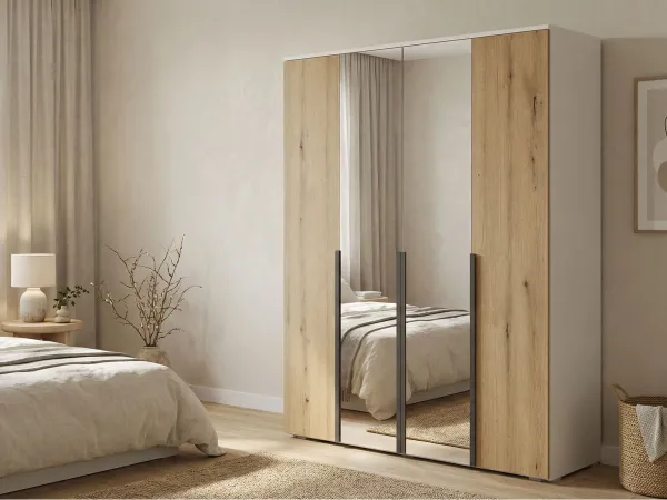 Шкаф Linia 1600 с зеркалами, Корпус Белый / Фасад Дуб Эвок