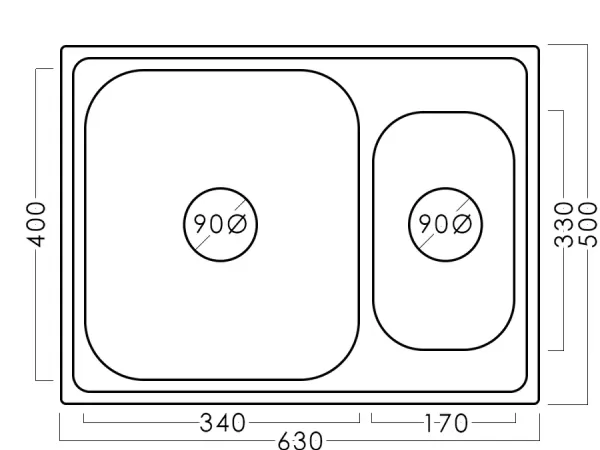 Chiuvetă inox 63 х 50 / 15 cm 0,8 EPL