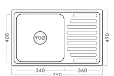Chiuvetă inox 75 х 49 cm 0,6 EPL