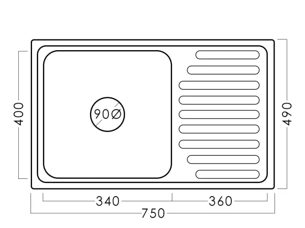 Chiuvetă inox 75 х 49 cm 0,6 EPL