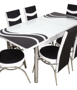 Set Kelebek ɪɪ 1159 + 6 scaune merchan negru cu alb