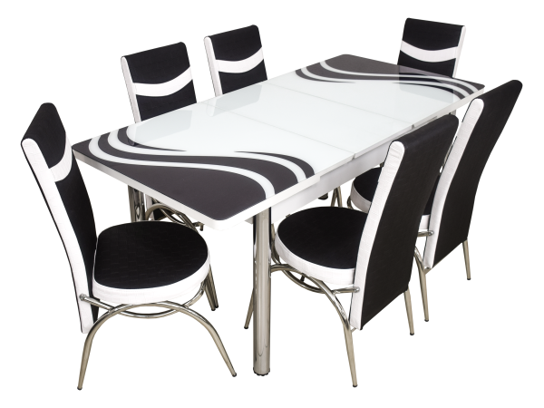 Set Kelebek ɪɪ 1159 + 6 scaune merchan negru cu alb