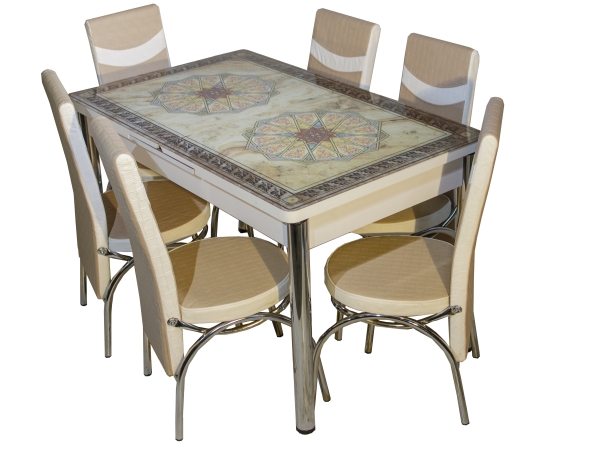 Set Kelebek ɪɪ 1001 + 6 scaune merchan bej cu alb