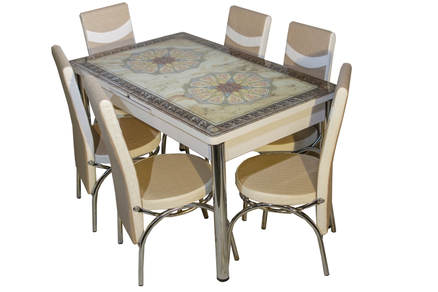 Set Kelebek ɪɪ 1001 + 6 scaune merchan bej cu alb