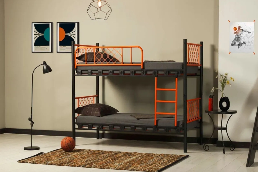 Pat cu două nivele METIS, negru cu portocaliu