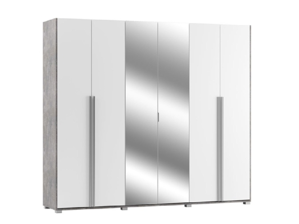 Dulap ALEXA (6 uși), Alb / Gri Beton