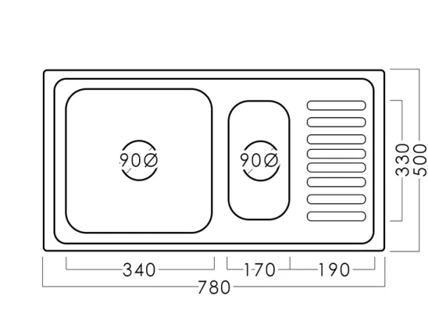 Chiuvetă inox 78 х 50 / 15 cm