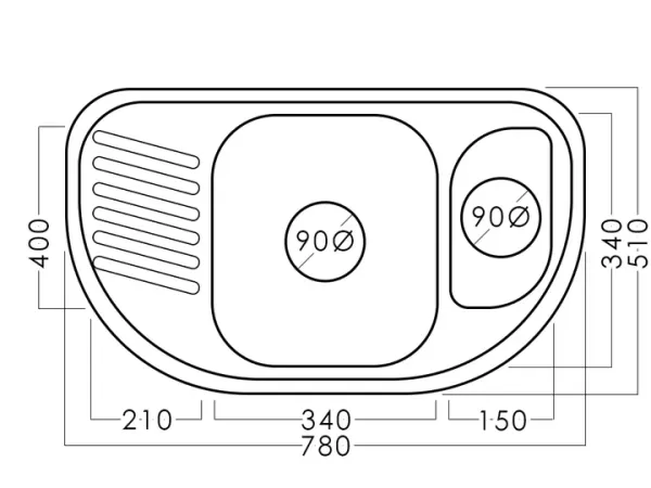 Chiuvetă inox 78 х 51 / 15 cm