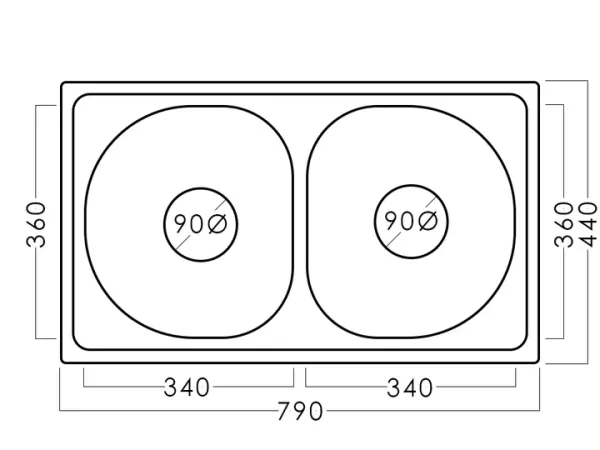 Chiuvetă inox 79 х 44 / 20 cm