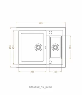 Chiuvetă 615 х 500 / 15 mm
