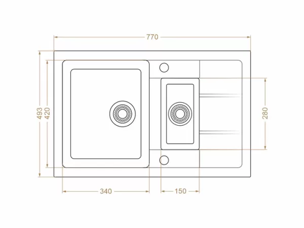Chiuvetă 780 х 500 / 15 mm