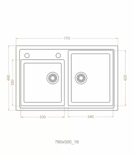 Chiuvetă 780 х 500 / 18 mm