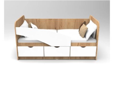 Pat pentru copii JUNIOR 1 (80x180) cu laterală de protecție și sertare, beton/alb